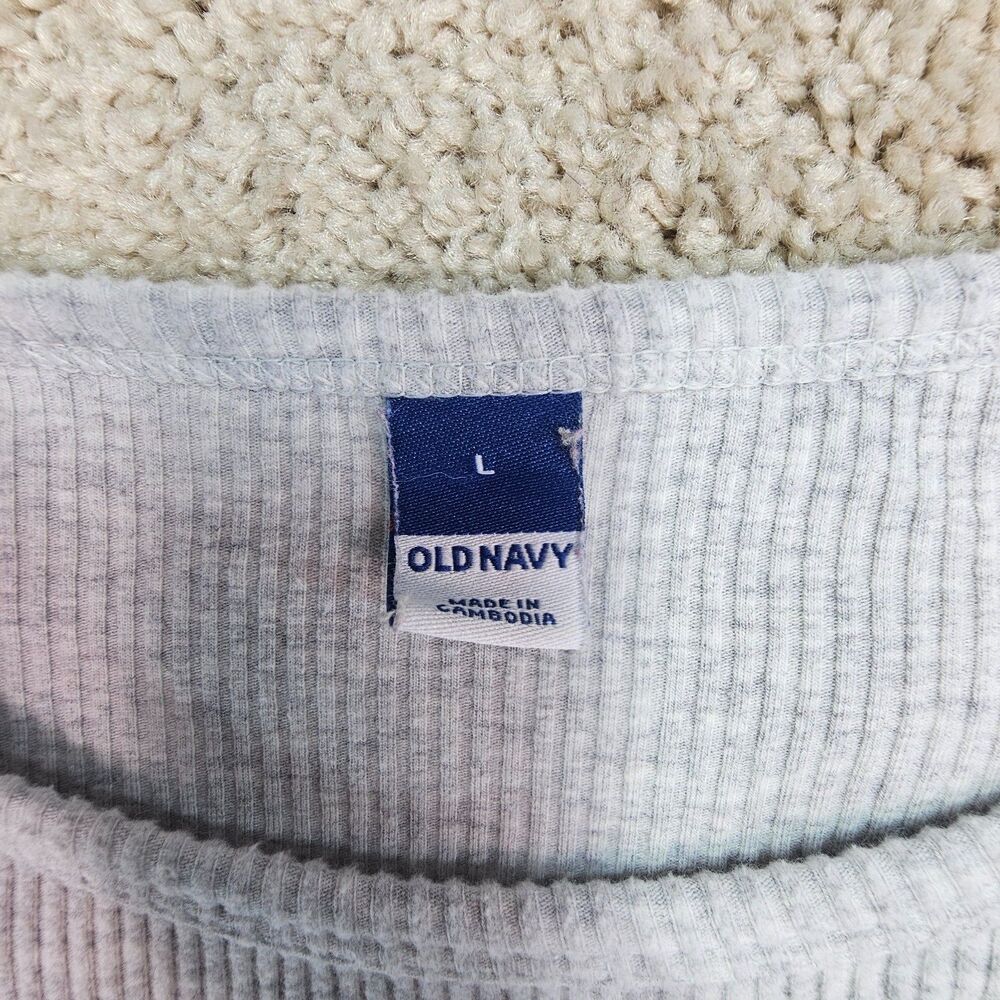 Old Navy Ribbed Long Sleeve Tops L Gray Ivory Stretch Layering Tees 2 Piece Lot - Picture 7 of 12